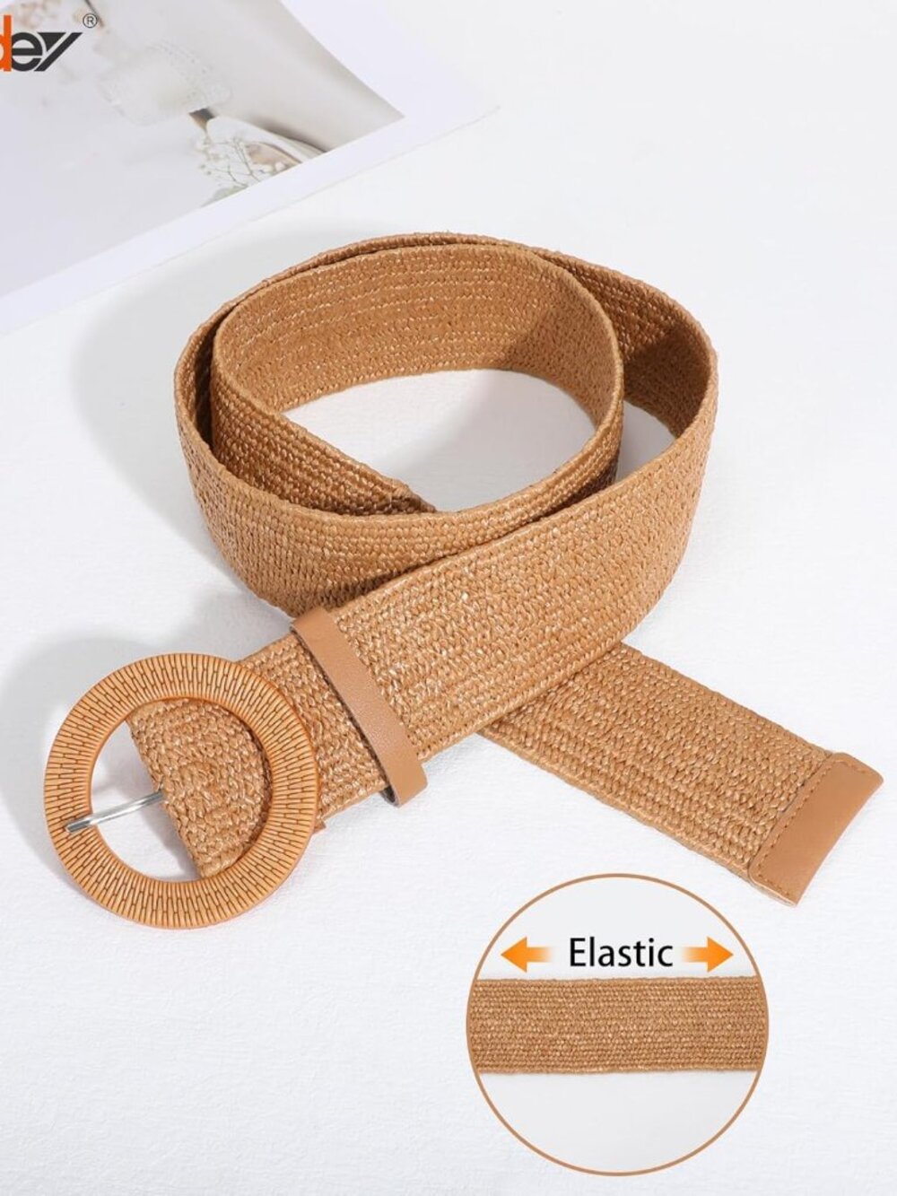 2 Pack Straw Woven Elastic Belt Braided Stretch Wide Boho Rattan Waist Belt for - Picture 2 of 6